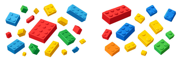 Colorful building blocks scattered across a flat surface inspire creativity and imaginative play for children