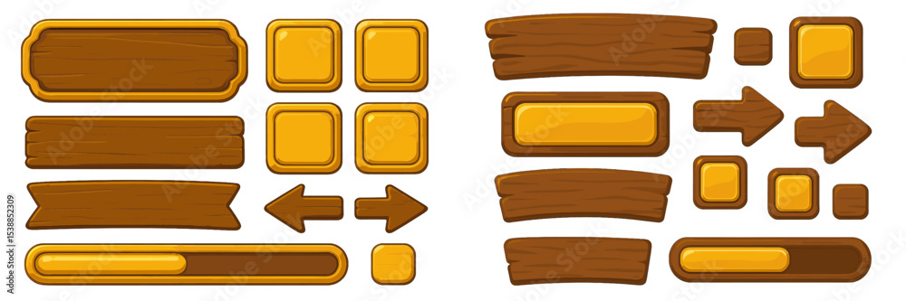 Poster wooden sign and button designs suitable for games or applications in various shapes and sizes