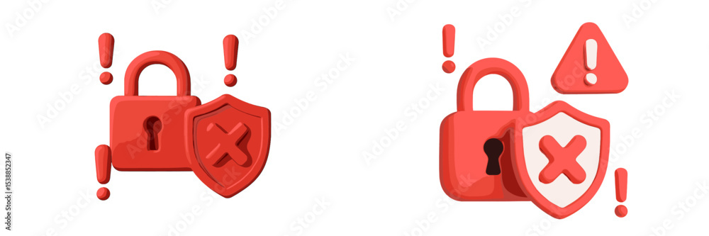 Aufkleber Security icons featuring a padlock and warning symbols illustrating protection and alertness in digital spaces