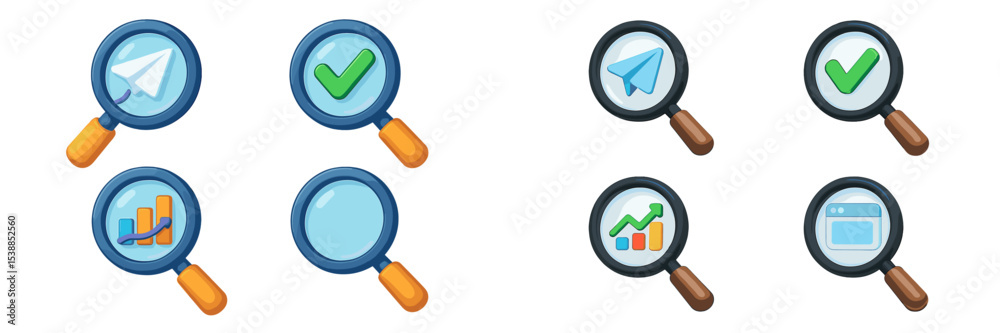 Poster Various icons depicting search and analysis functions on a digital platform in a vibrant and modern style