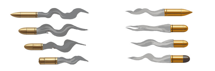 Different types of bullets and their unique plume designs in a clear side-by-side comparison