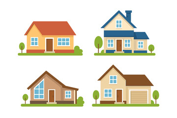 Various styles of houses in a colorful and cheerful neighborhood setting during daylight