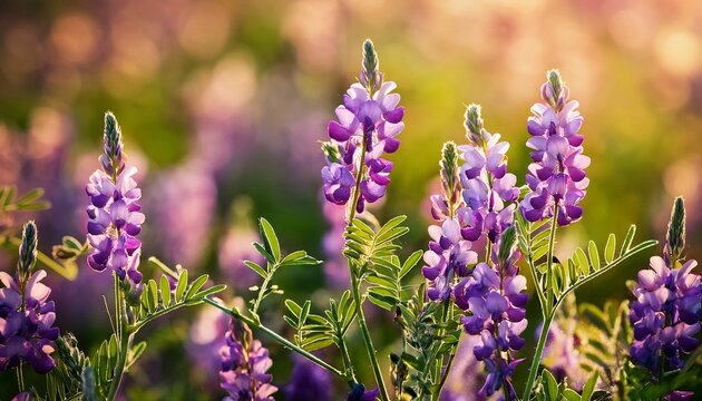 hairy vetch vicia villosa purple flowers closeup selective focus