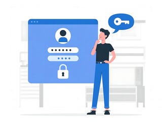 Man Concentrating on Password Entry on Computer Screen