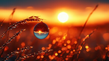 Dewdrop lens reflecting sunrise