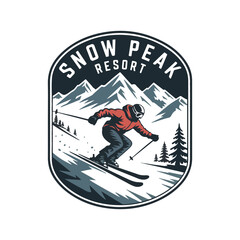 Skiing Winter Sport Logo Symbol, Mountain Skiing Logo Design Template vector illustration