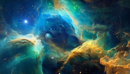 blue green and gold outer space nebula background