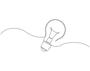 Obraz premium Lamp bulb continuous line drawing. Light bulb vector line art. Idea and innovation concept