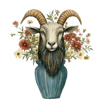 A Goats Beard In A Vase, watercolor clipart vector, isolated on a white background.