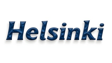 The word "Helsinki" in bold letters featuring the blue and white colors of the Finnish flag, with subtle Nordic cross styling. Flat vector style on a white background, perfect for travel or editorial 