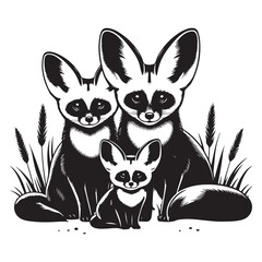 Bat eared fox family on the grassy savanna image vector