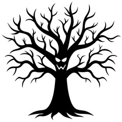 Halloween tree silhouette on white background