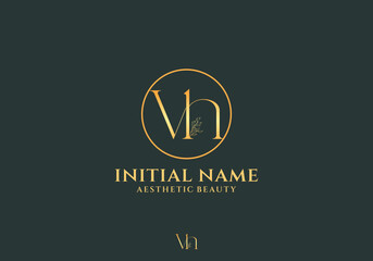 Letter Vh Beauty Logo with Flourish Ornament Luxury	
