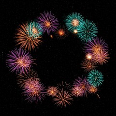 Fototapeta premium Fireworks circle colorful celebration display night sky