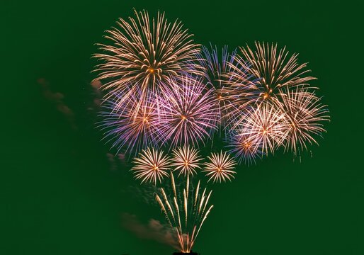 Festive fireworks display celebration green night sky