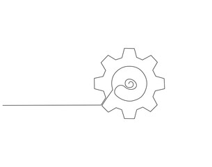 Gear wheel continuous line drawing. Gear machine vector line art. Business process concept