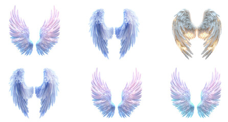 Collection of glowing softly against a twilight sky with light feathers catching the moonlight. isolate on transparent background