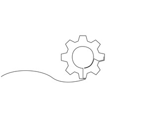 Gear wheel continuous line drawing. Gear machine vector line art. Business process concept