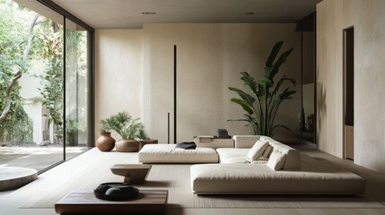 The minimalist luxury living room with plant life inside