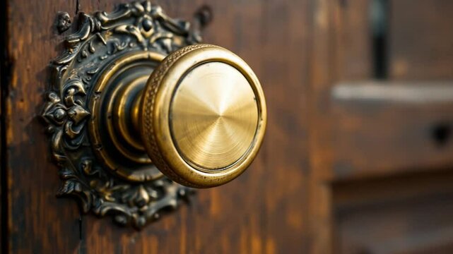 Antique Brass Door Knob on Wooden Door