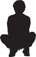 vector; silhouette of a back view of squatting senior woman