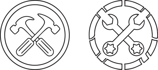 Crossed Hammer and Wrench Flat Vector Icon for Tools Repair and Maintenance