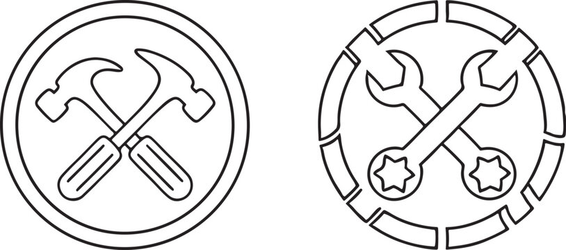 Crossed Hammer and Wrench Flat Vector Icon for Tools Repair and Maintenance