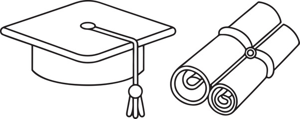 Fototapeta premium Graduation Cap and Diploma Flat Vector for E Learning and Online Education