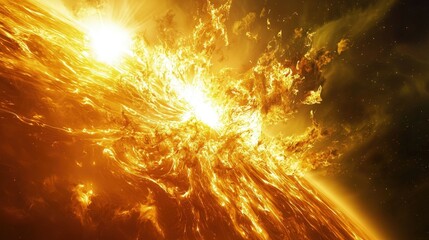 Fiery celestial explosion, a cosmic conflagration.