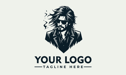 Stylish logo featuring a man with long hair, sunglasses, and a cigarette, radiating a cool and confident vibe.