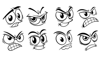 Vintage emotional face with mascot characters funny faces , eyes and mouths. Cartoon retro faces set