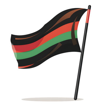 Juneteenth flag waving vector illustration, red black green stripes, icon isolated on white, flat minimal design 