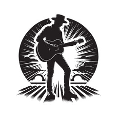 silhouette of a person playing music with a guitar, a vector image that can be edited