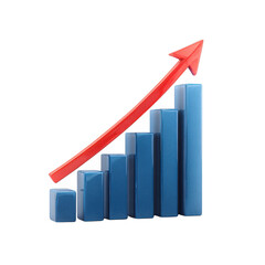 3d bar graph with rising red arrow isolated on transparent background
