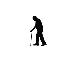 Naklejka premium old man with cane walking silhouette on white background