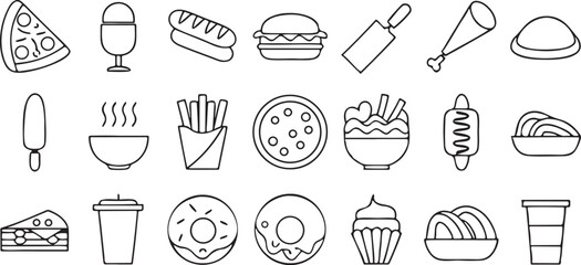 Food Restaurant Line Icons Editable Black Vector with Meal Drink and Kitchen