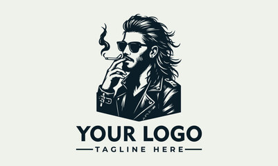 Illustration of a man with long hair and sunglasses smoking a cigarette, wearing a leather jacket.