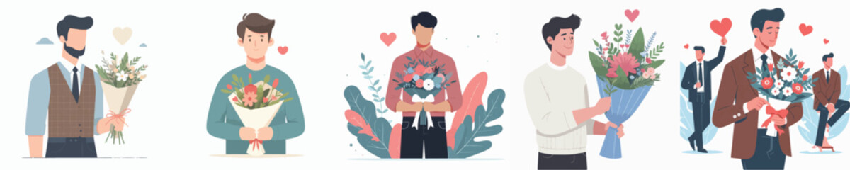 vector of man holding a bouquet of flowers