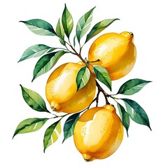 Lemon watercolor illustrated with green leaves