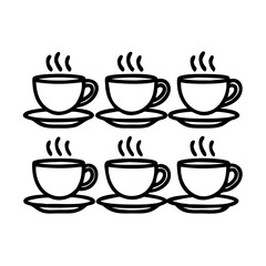 Coffee Cup Icon Set – Steaming Hot Drink Outlines for Café, Beverage Menu, Barista Graphics, Espresso Art, Breakfast Symbol, and Coffee Shop Branding

