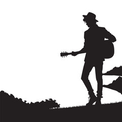 silhouette of a person playing music with a guitar, a vector image that can be edited