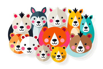 Naklejka premium Cute Colorful Bear Illustration- Whimsical Animal Art for Kids- Fun Cartoon Bear Faces- Playful Animal Design- Perfect for Children's Decor and Crafts