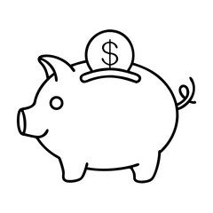 Simple Piggy Bank Line Icon – Minimalist Money Saving Illustration, Budget Finance Symbol, Dollar Coin Graphic for Apps, Websites, and Financial Education