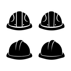 Black Construction Helmet Icons – Set of 4 Hard Hat Silhouettes for Safety, Engineering, Industrial Work, Builder Graphics, Protective Equipment Illustrations