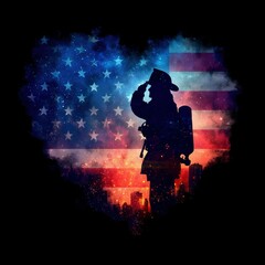 Honoring service with a silhouette against an American flag backdrop Generative AI