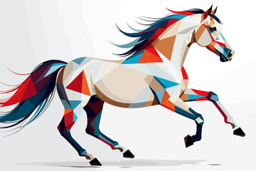Obraz premium Geometric Horse Illustration-Abstract Polygonal Horse Art-Colorful Equine Design for Wall Art-Modern Horse Painting-Digital Artwork of Running Horse