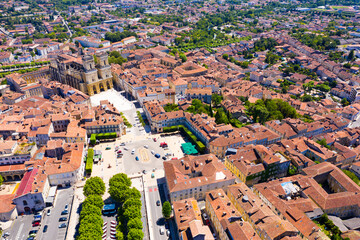 Panoramic view from the drone on the city Auch. France