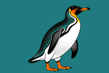 Naklejka premium Isolated King Penguin Illustration-Standing Penguin Image-Unique Penguin Art-Penguin with Orange Beak and Feet-Modern Penguin Design-Cool Penguin Artwork