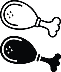 Minimalist Chicken Drumstick Icon – Hand-Drawn Black and White Line Art Food Illustration