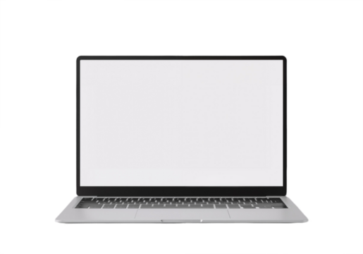 Laptop with a blank screen positioned on a transparent background.